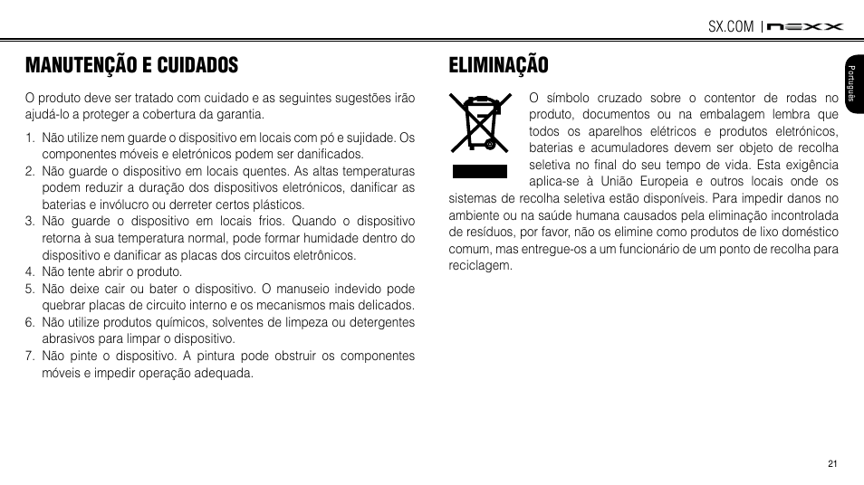 Maintenance and care, Disposal, Manutenção e cuidado | Eliminação, Manutenção e cuidados | NEXX Helmets SX.COM User Manual | Page 48 / 162