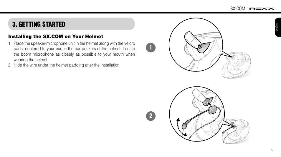 Getting started, Installing the smh3 on your helmet, Installing the sx.com on your helmet | NEXX Helmets SX.COM User Manual | Page 5 / 162