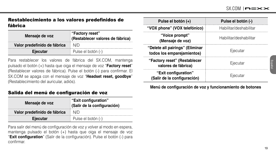 Salida del menú de configuración de voz | NEXX Helmets SX.COM User Manual | Page 73 / 162