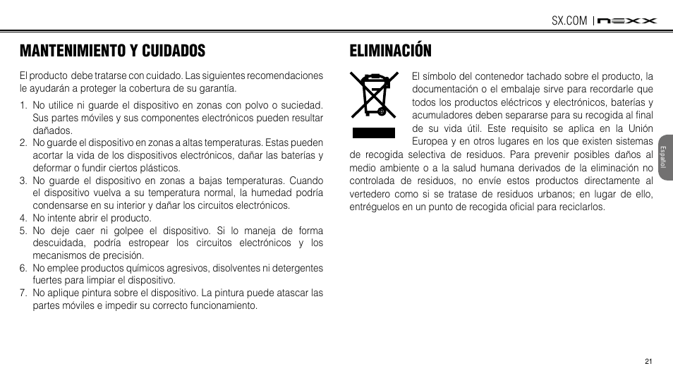 Mantenimiento y cuidados, Eliminación | NEXX Helmets SX.COM User Manual | Page 75 / 162