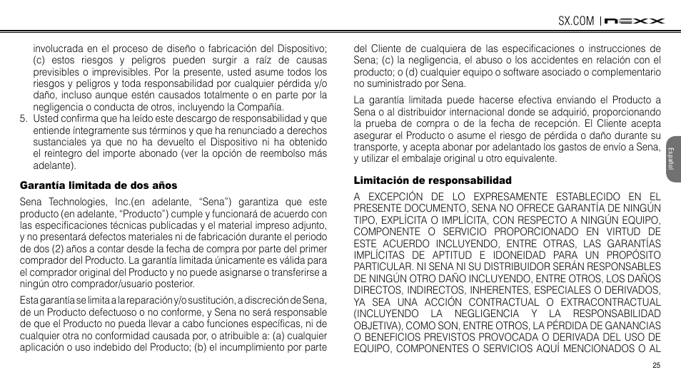 Garantía limitada de dos años, Limitación de responsabilidad | NEXX Helmets SX.COM User Manual | Page 79 / 162