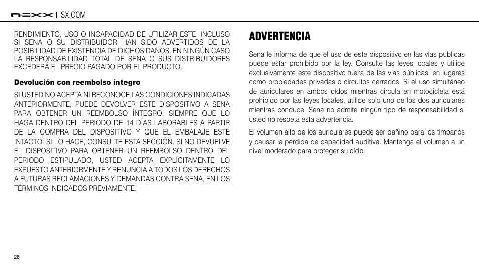 Devolución con reembolso íntegro, Advertencia | NEXX Helmets SX.COM User Manual | Page 80 / 162