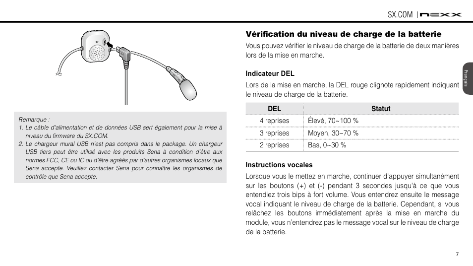 Vérification du niveau de charge de la batterie | NEXX Helmets SX.COM User Manual | Page 88 / 162