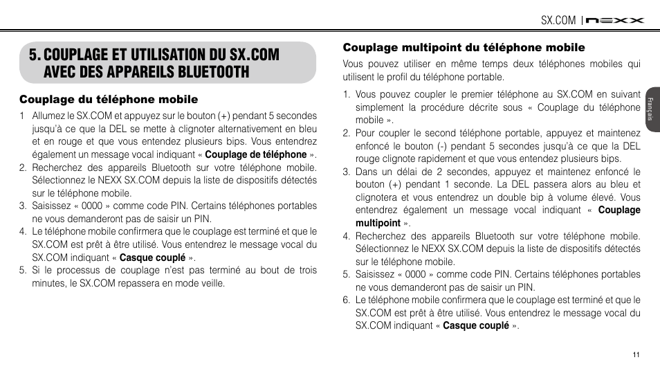 Couplage du téléphone mobile, Couplage multipoint du téléphone mobile, Couplage et utilisation du smh3 avec des appareils | Bluetooth | NEXX Helmets SX.COM User Manual | Page 92 / 162