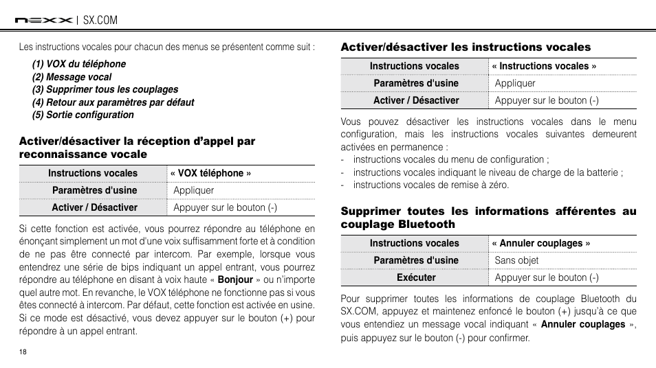 Activer/désactiver les instructions vocales | NEXX Helmets SX.COM User Manual | Page 99 / 162