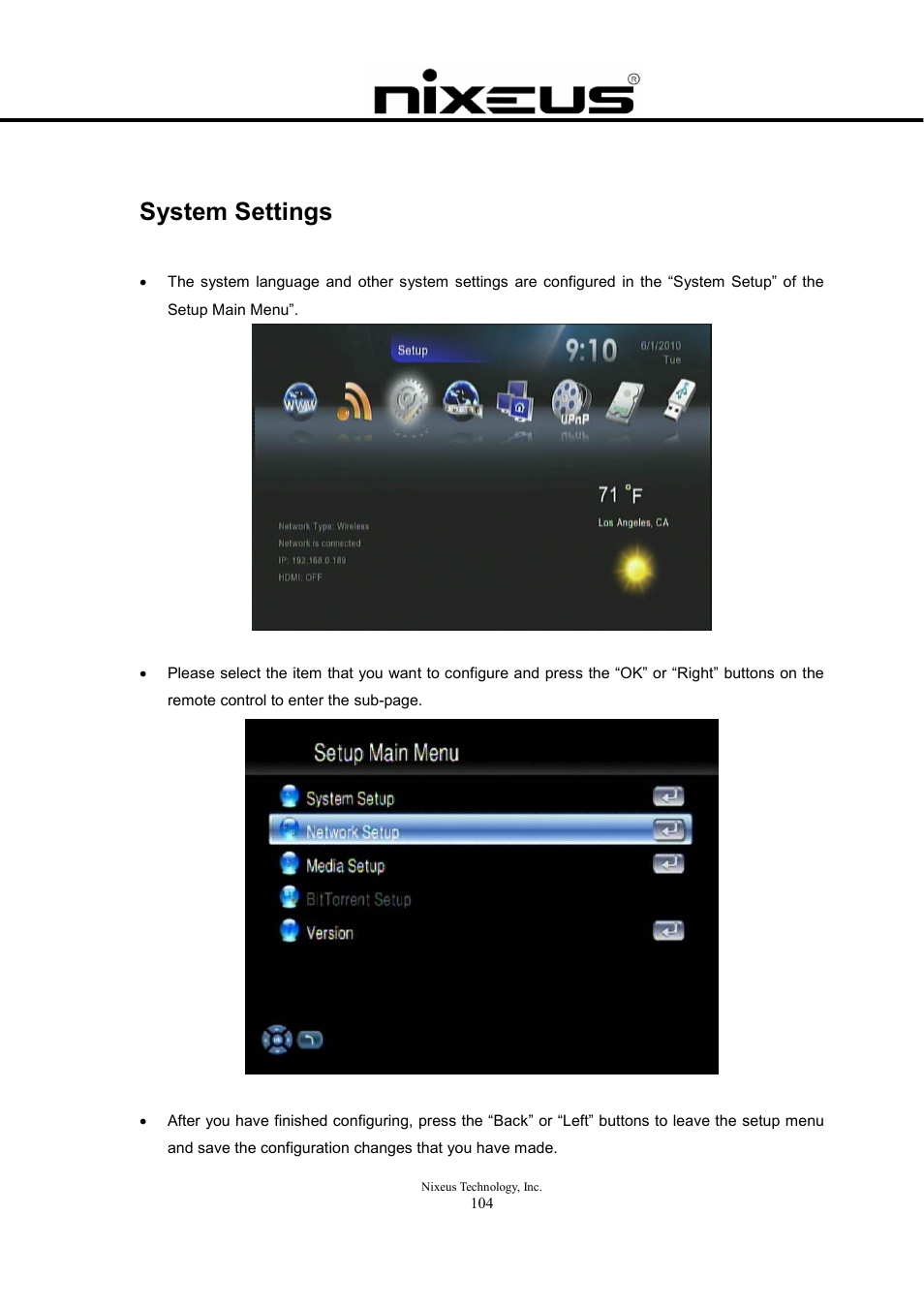 System settings | Nixeus Fusion HD User Manual User Manual | Page 104 / 128