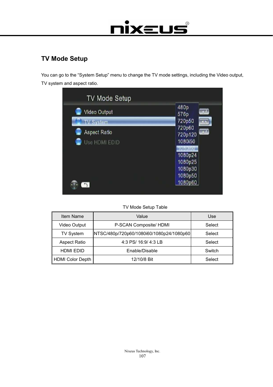 Tv mode setup | Nixeus Fusion HD User Manual User Manual | Page 107 / 128