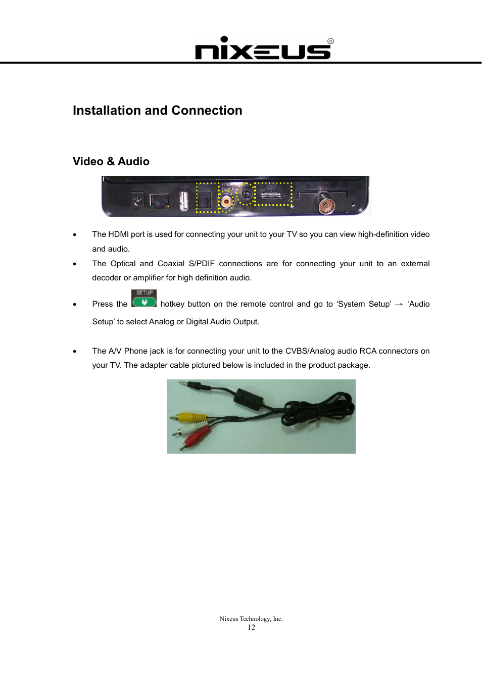 Installation and connection, Video & audio | Nixeus Fusion HD User Manual User Manual | Page 12 / 128