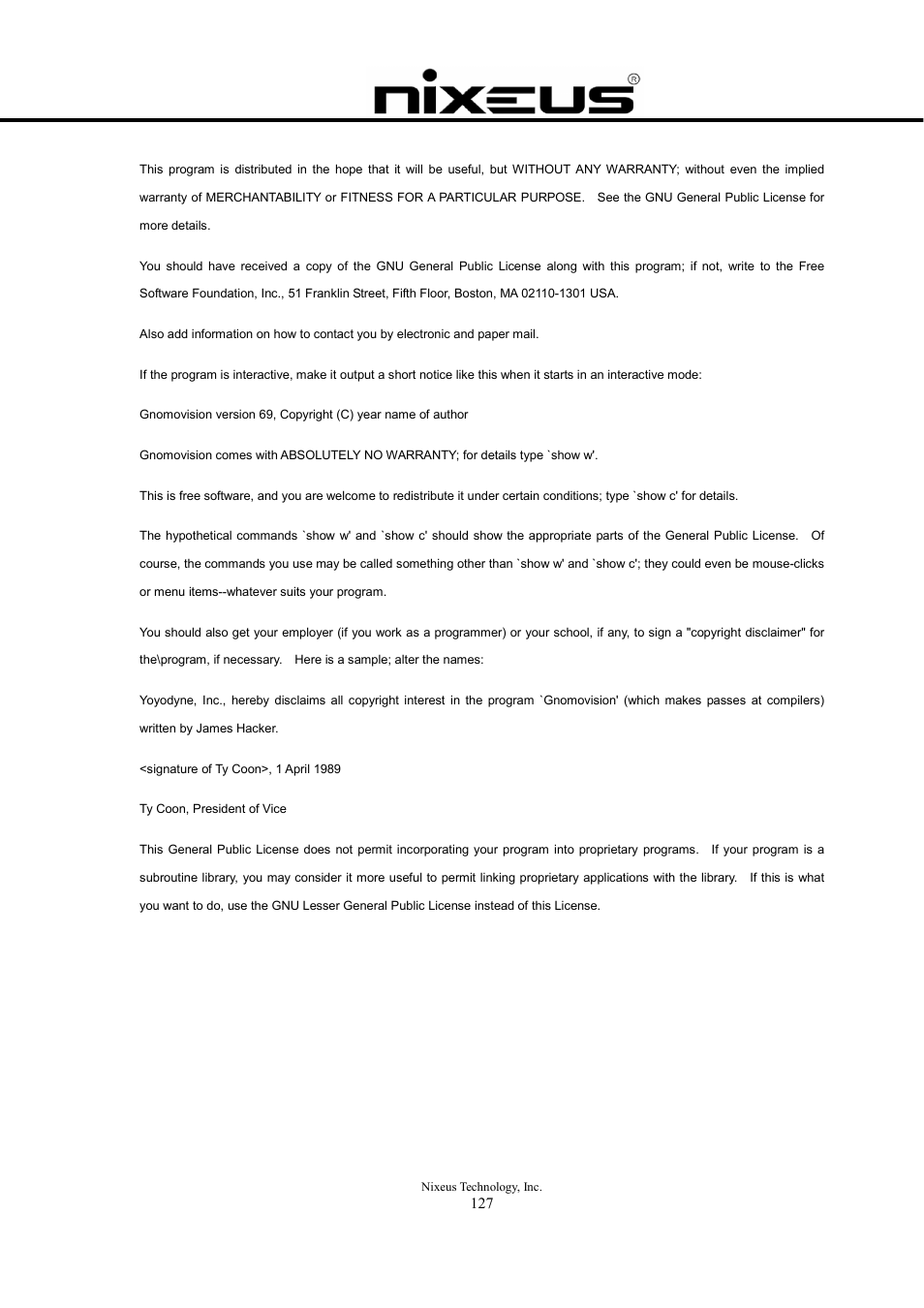 Nixeus Fusion HD User Manual User Manual | Page 127 / 128
