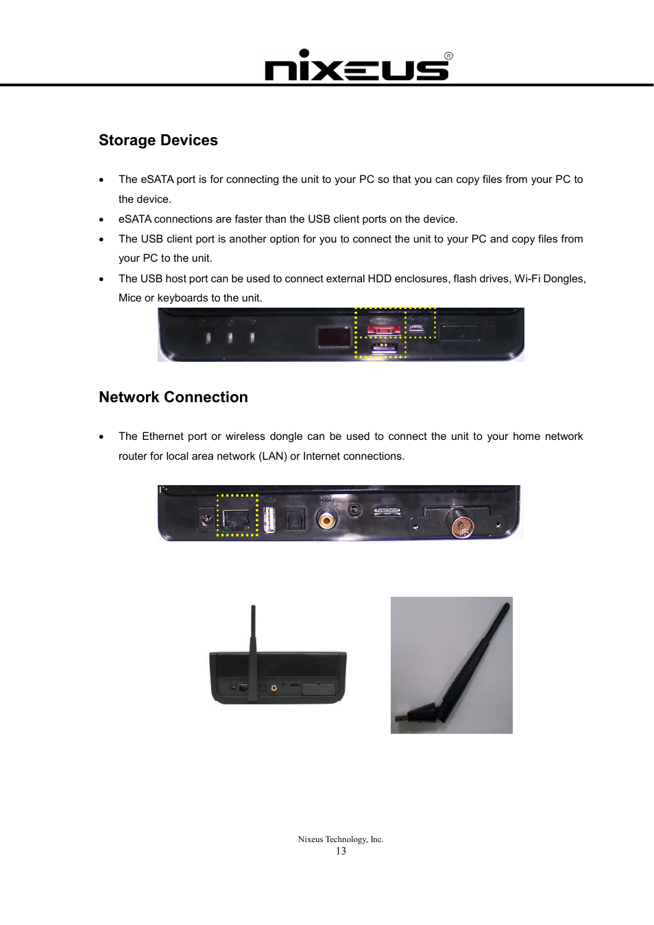 Storage devices, Network connection | Nixeus Fusion HD User Manual User Manual | Page 13 / 128