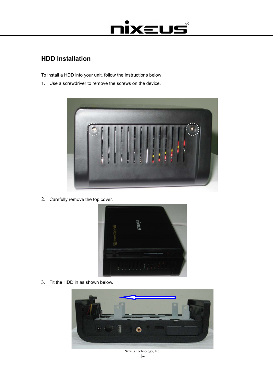 Hdd installation | Nixeus Fusion HD User Manual User Manual | Page 14 / 128