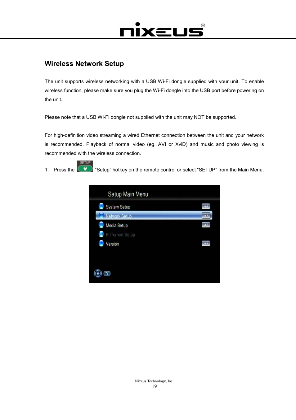 Wireless network setup | Nixeus Fusion HD User Manual User Manual | Page 19 / 128