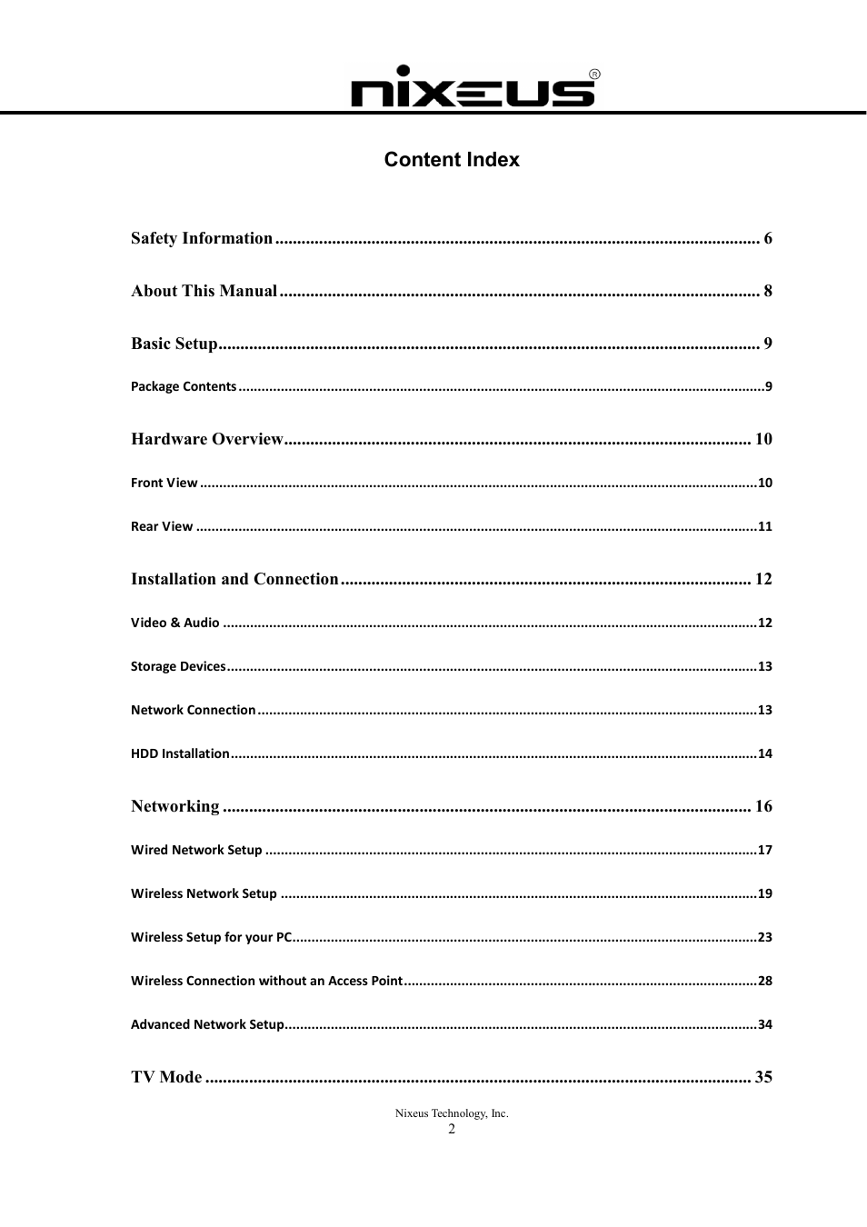 Content index | Nixeus Fusion HD User Manual User Manual | Page 2 / 128