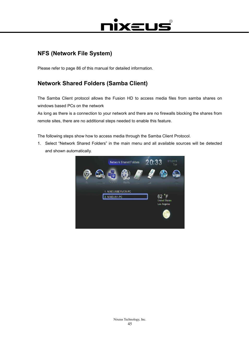 Nfs (network file system), Network shared folders (samba client) | Nixeus Fusion HD User Manual User Manual | Page 45 / 128