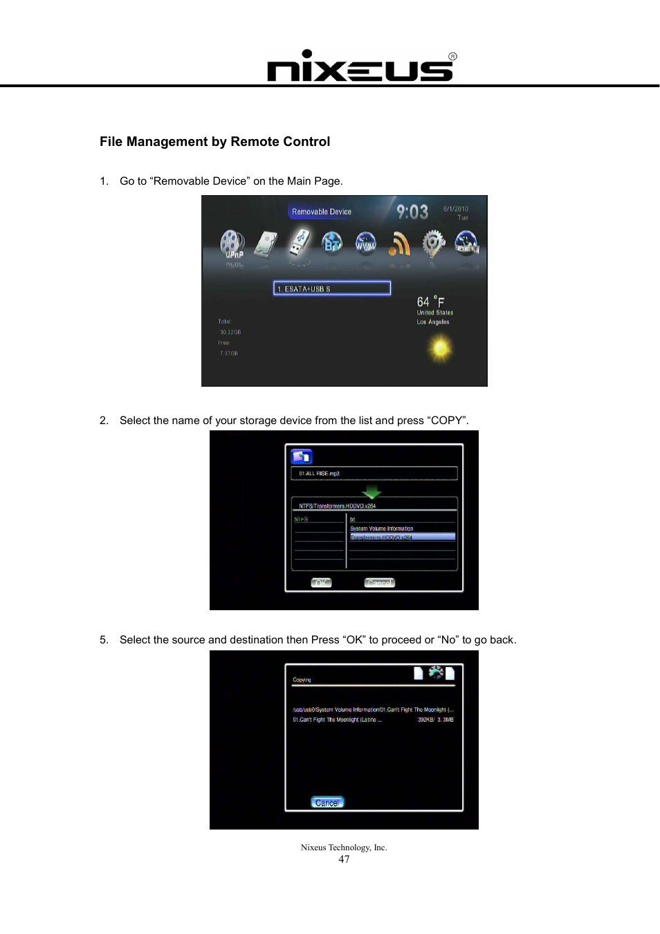 File management by remote control | Nixeus Fusion HD User Manual User Manual | Page 47 / 128