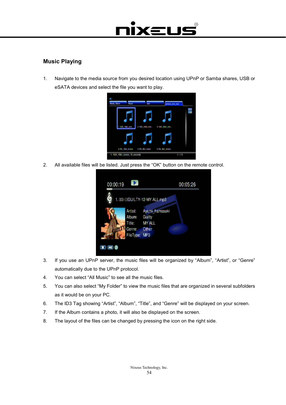 Music playing | Nixeus Fusion HD User Manual User Manual | Page 54 / 128