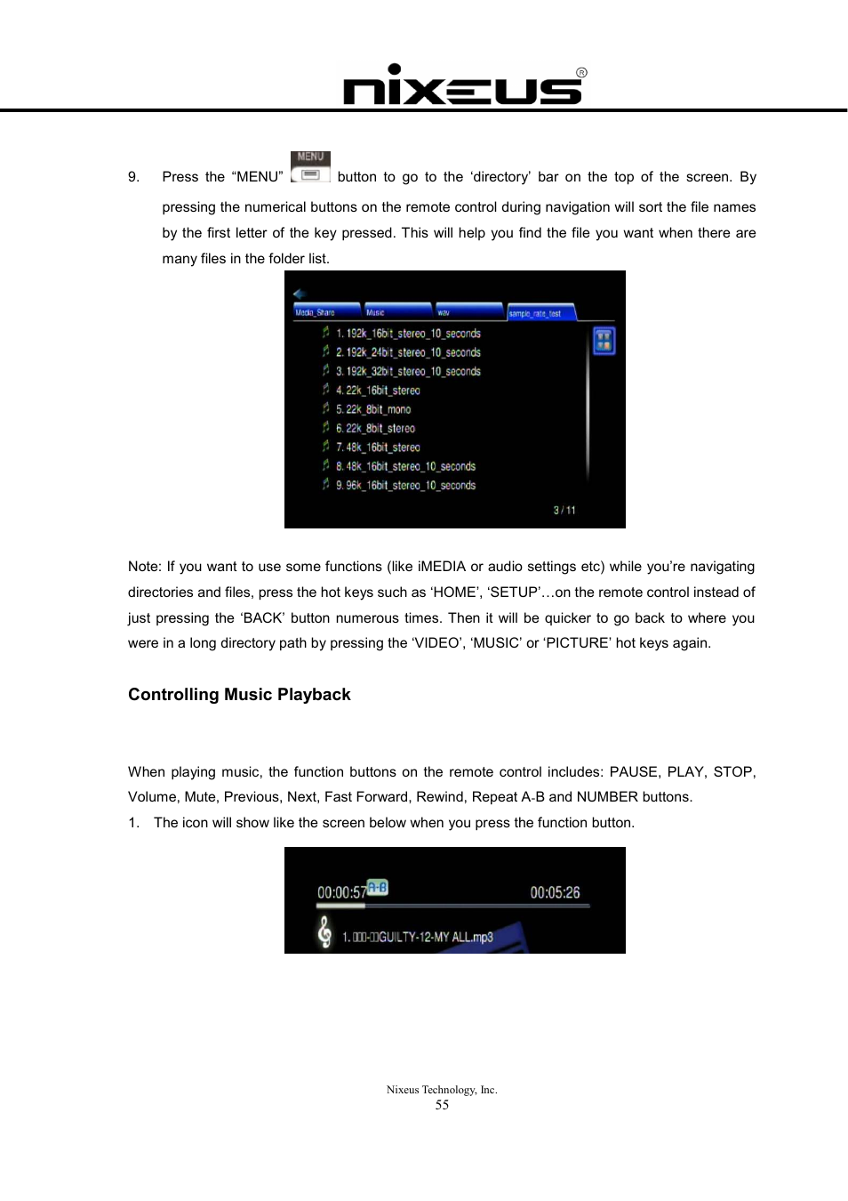 Controlling music playback | Nixeus Fusion HD User Manual User Manual | Page 55 / 128