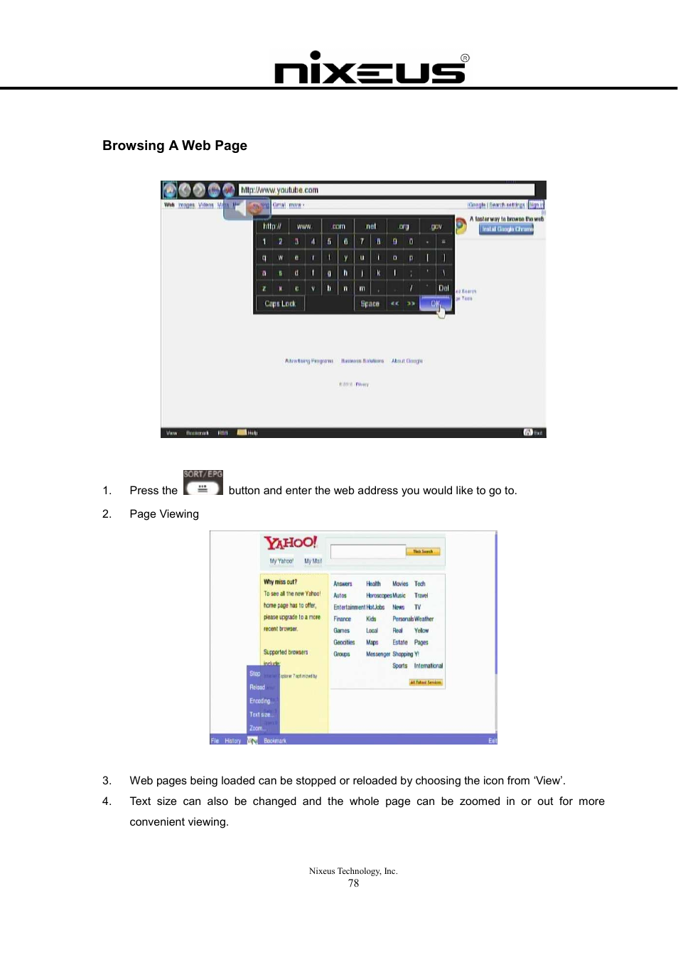 Browsing a web page | Nixeus Fusion HD User Manual User Manual | Page 78 / 128