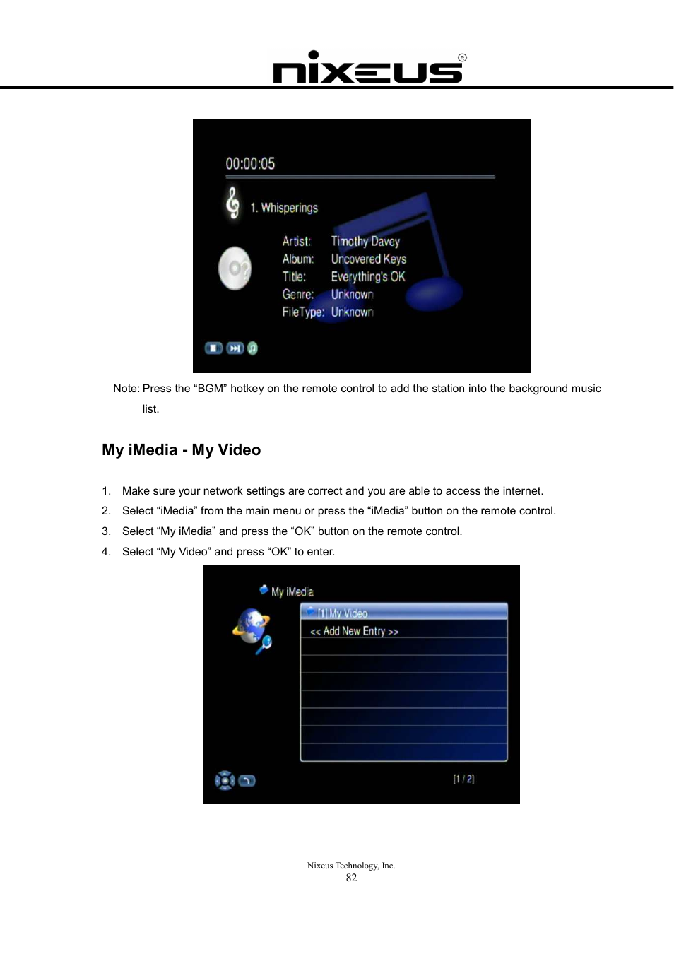 My imedia - my video | Nixeus Fusion HD User Manual User Manual | Page 82 / 128