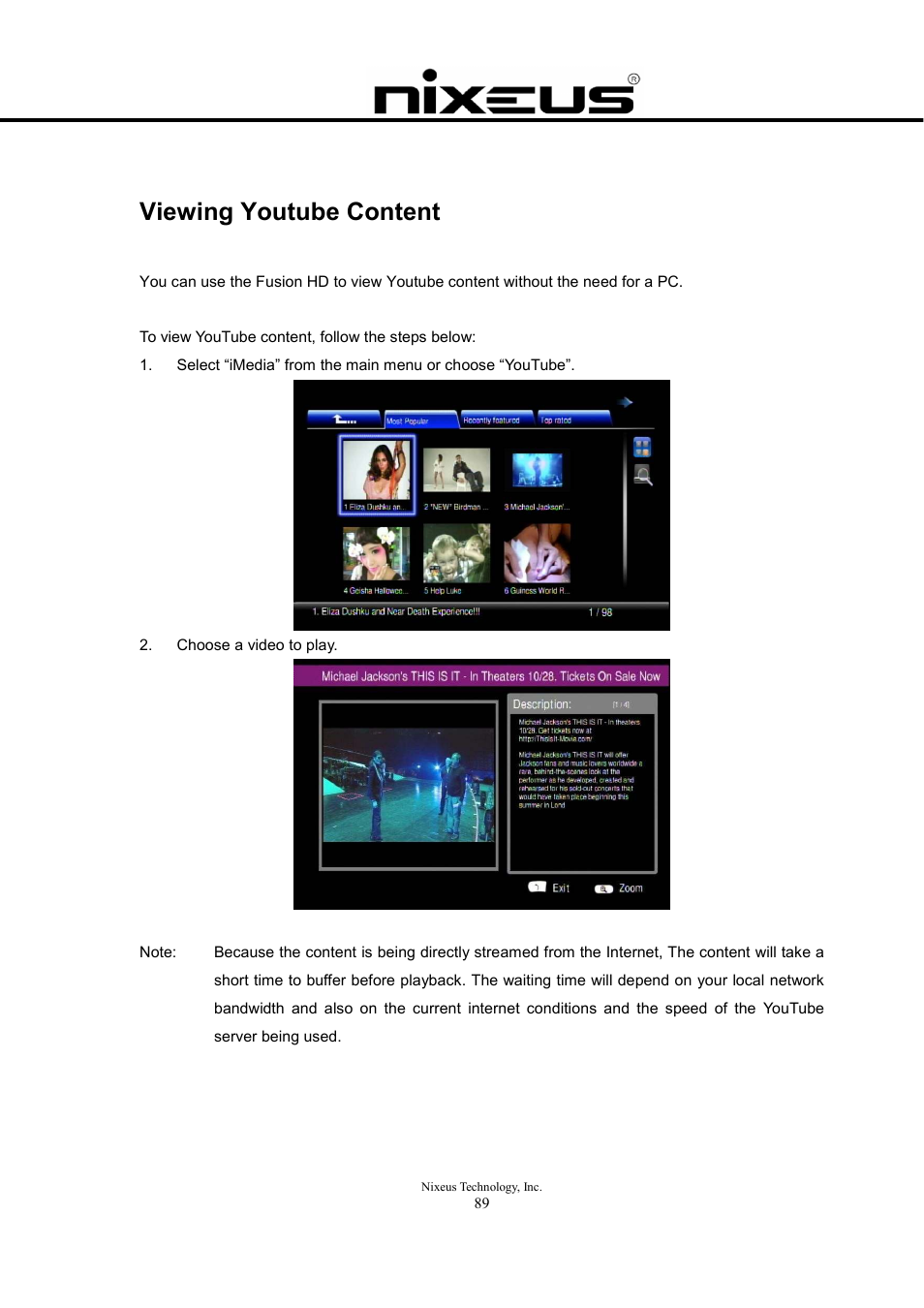 Viewing youtube content | Nixeus Fusion HD User Manual User Manual | Page 89 / 128