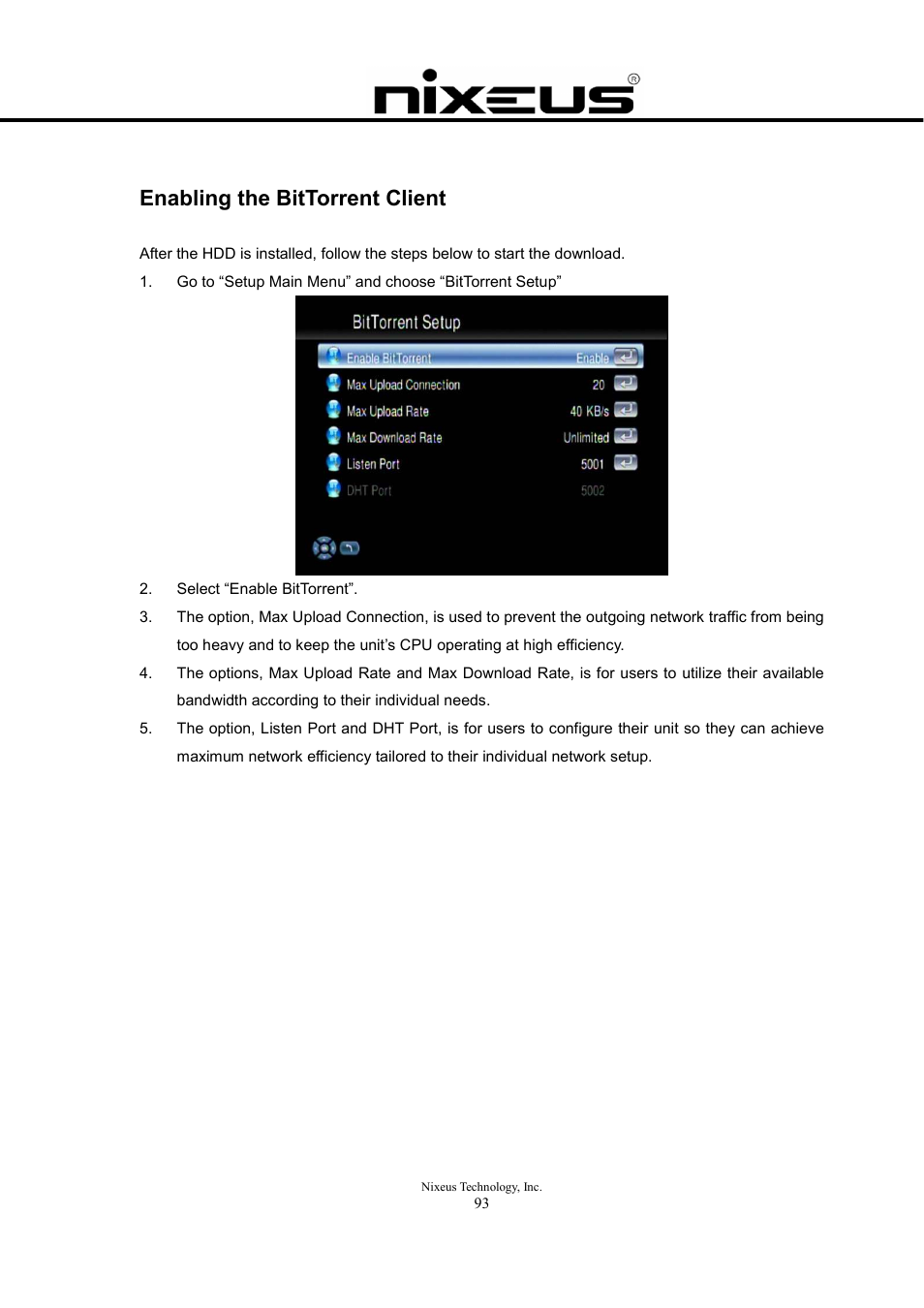 Enabling the bittorrent client | Nixeus Fusion HD User Manual User Manual | Page 93 / 128