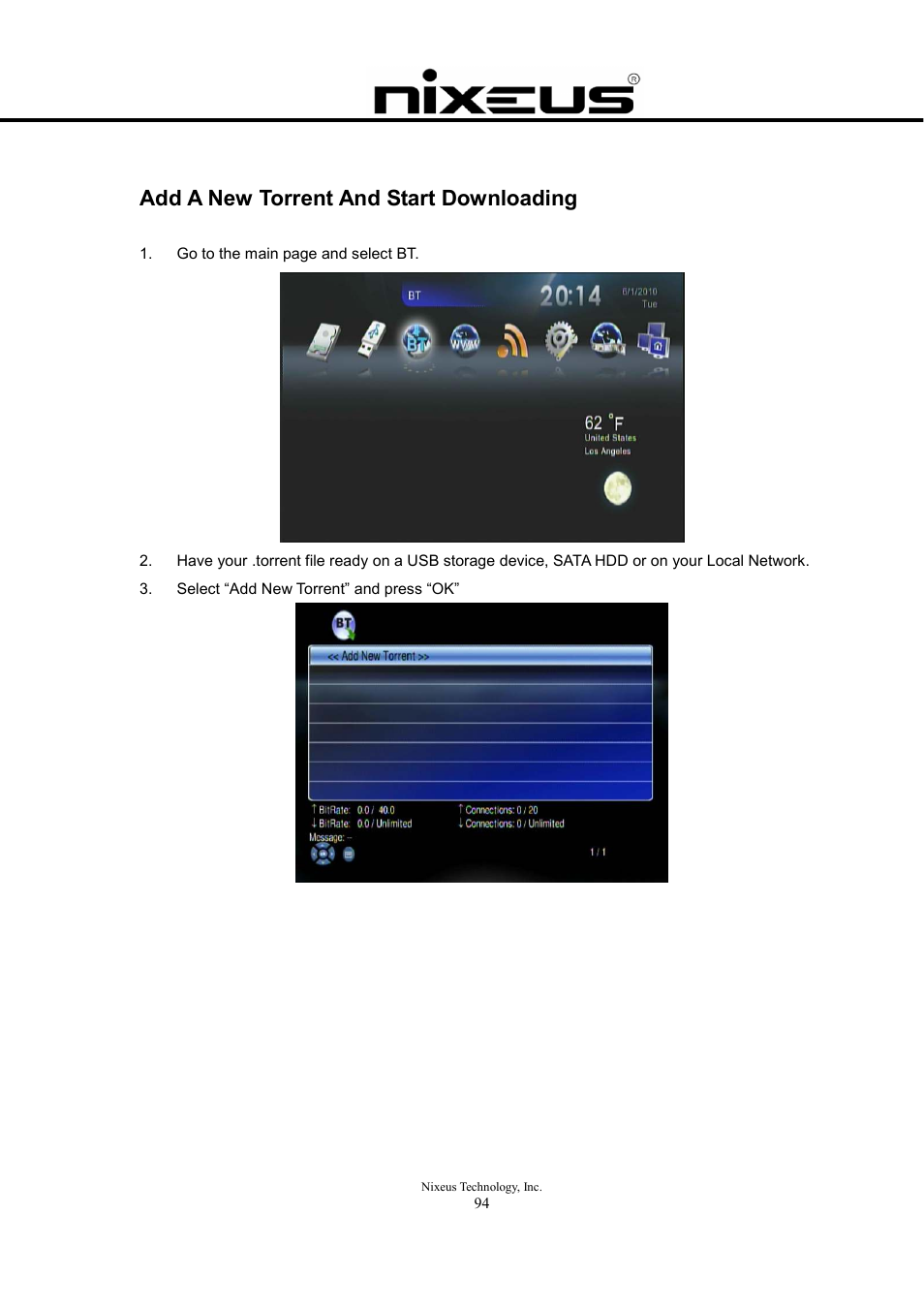 Add a new torrent and start downloading | Nixeus Fusion HD User Manual User Manual | Page 94 / 128