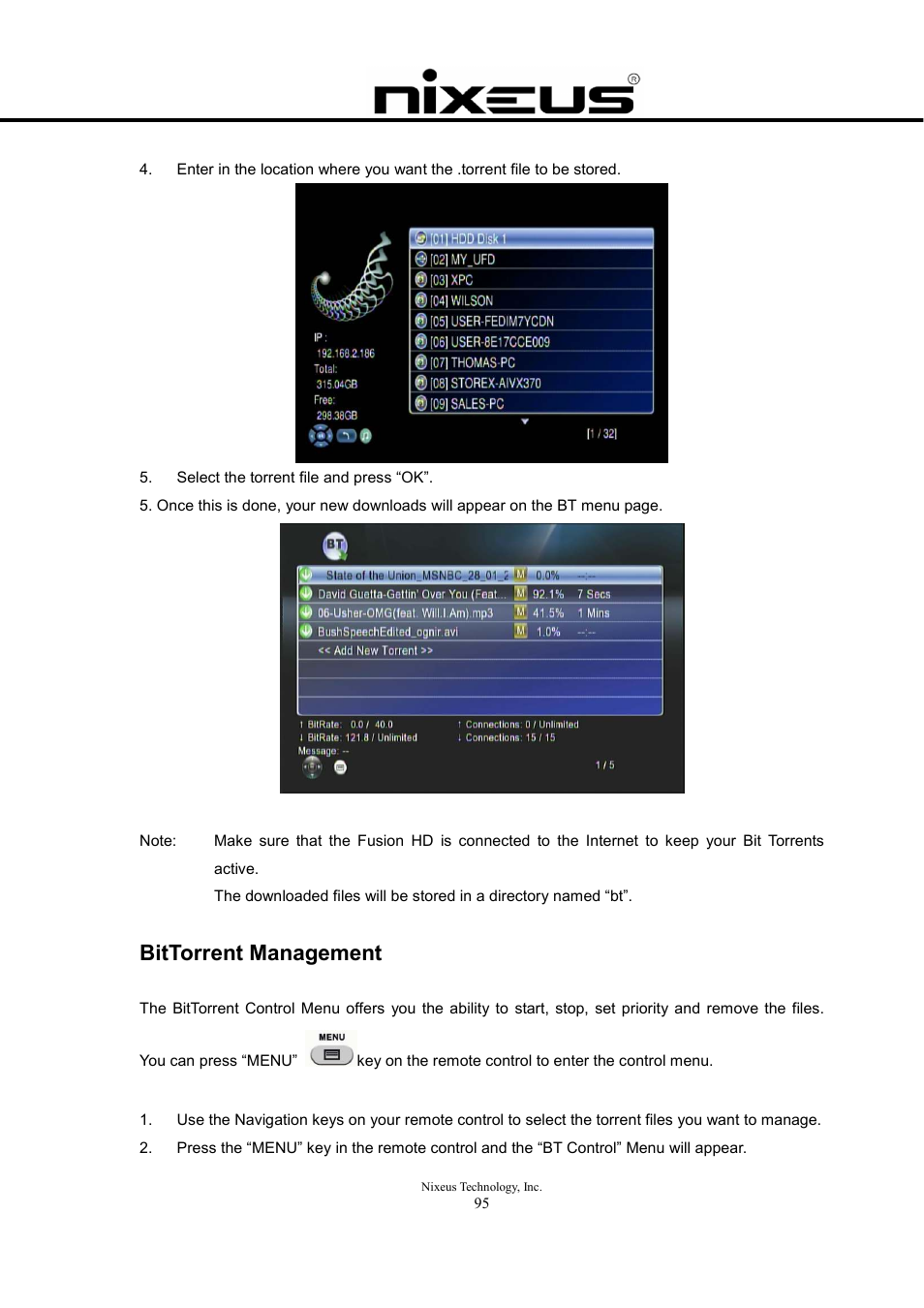 Bittorrent management | Nixeus Fusion HD User Manual User Manual | Page 95 / 128