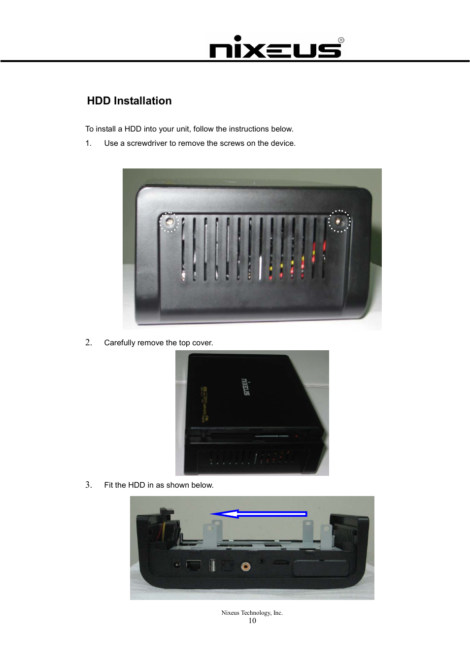 Hdd installation | Nixeus Fusion HD Quick Start User Manual | Page 10 / 30