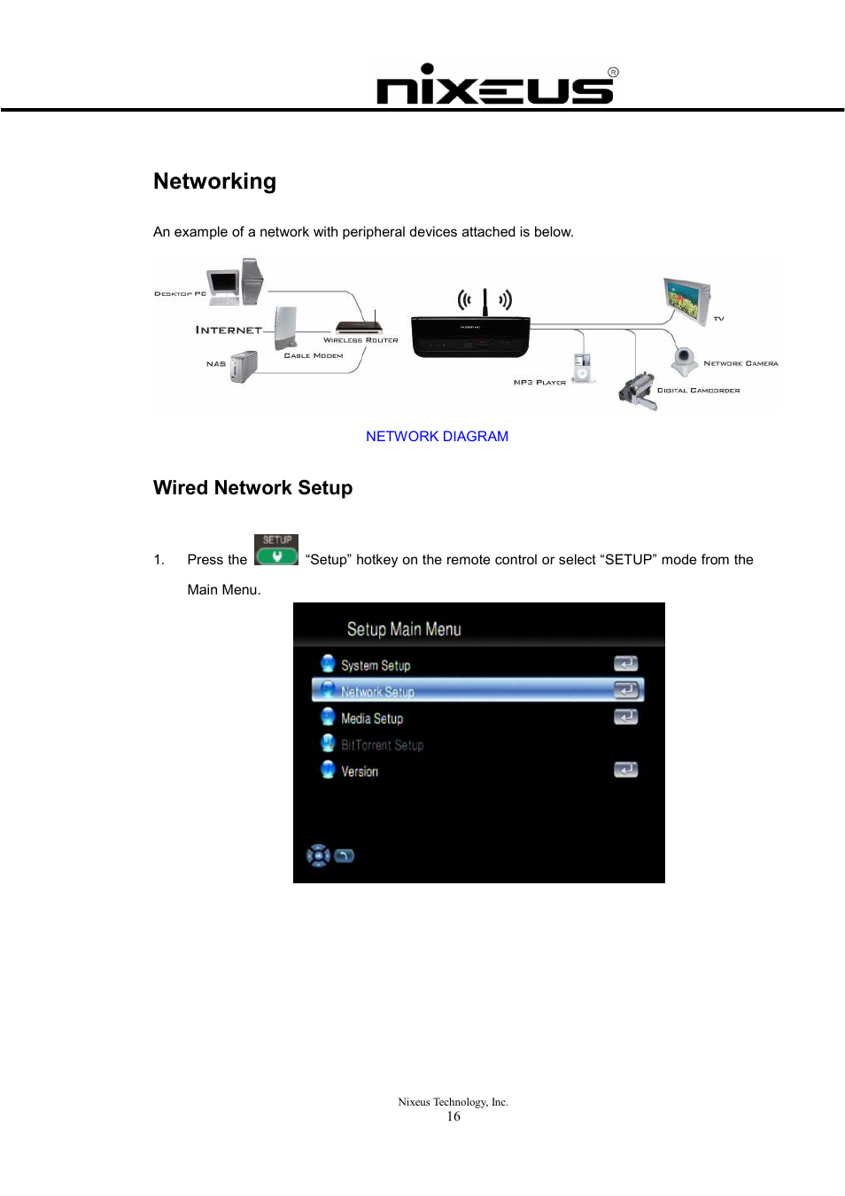 Networking, Wired network setup | Nixeus Fusion HD Quick Start User Manual | Page 16 / 30