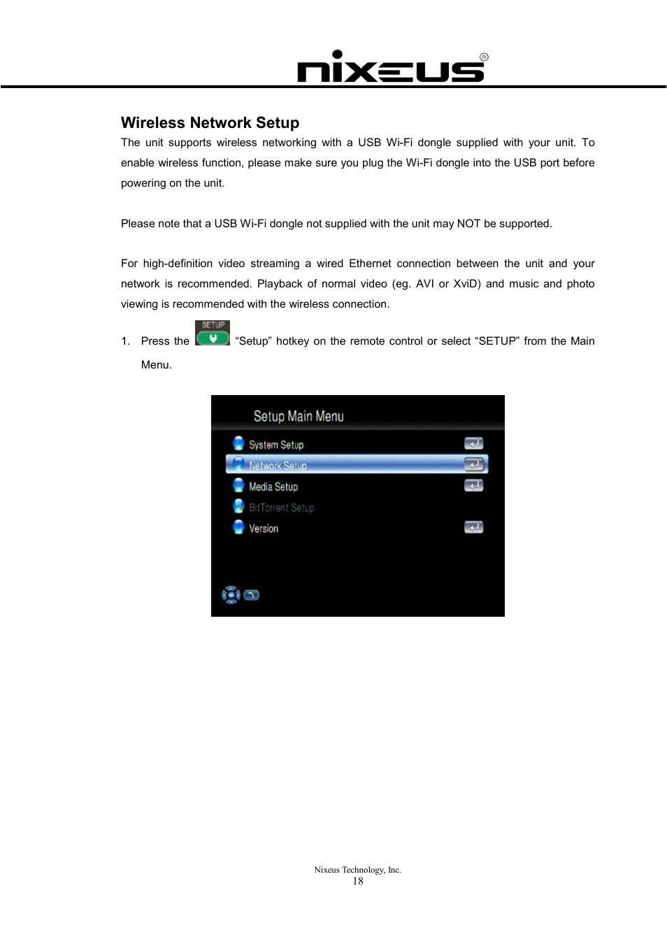 Wireless network setup | Nixeus Fusion HD Quick Start User Manual | Page 18 / 30