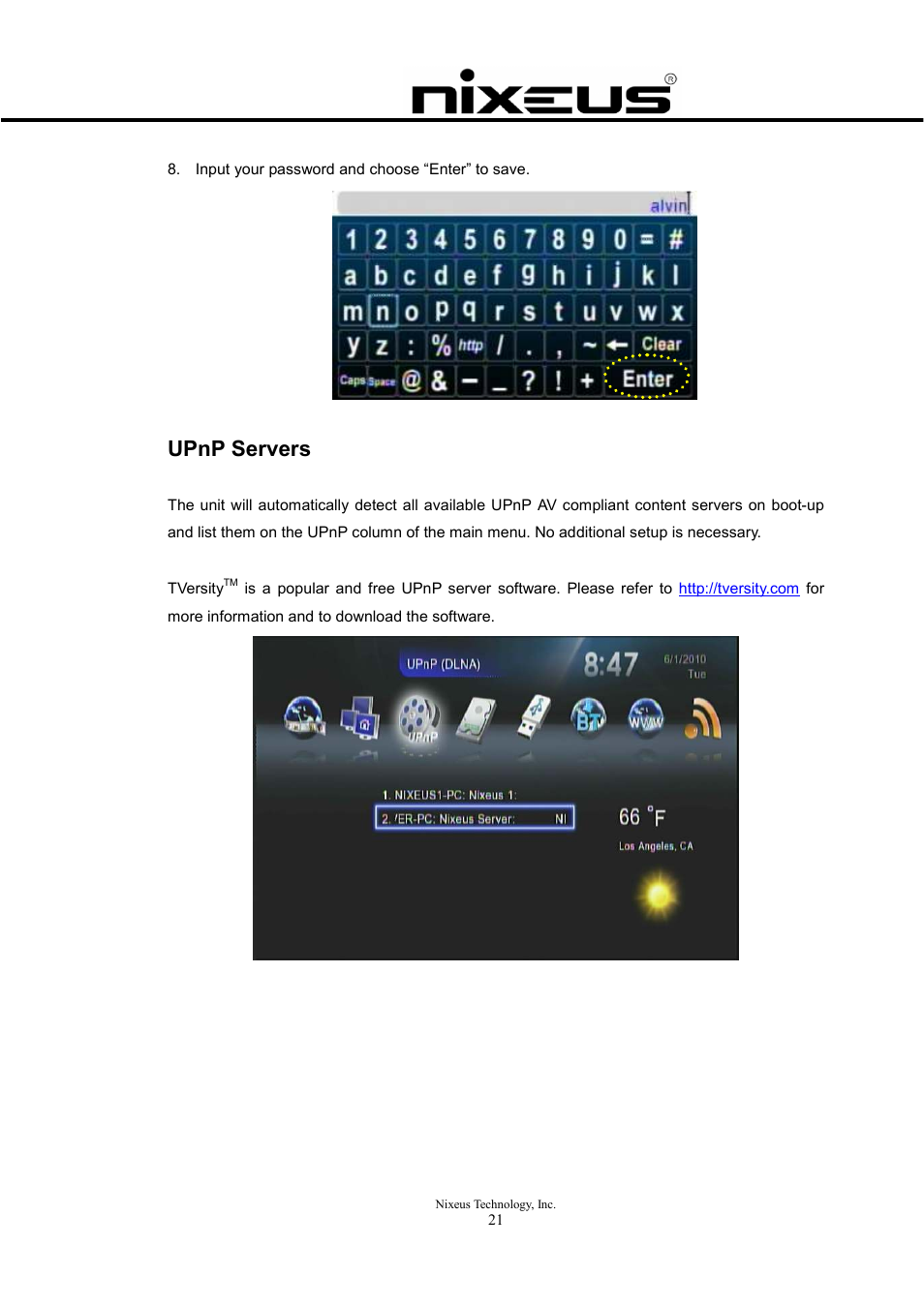 Upnp servers | Nixeus Fusion HD Quick Start User Manual | Page 21 / 30