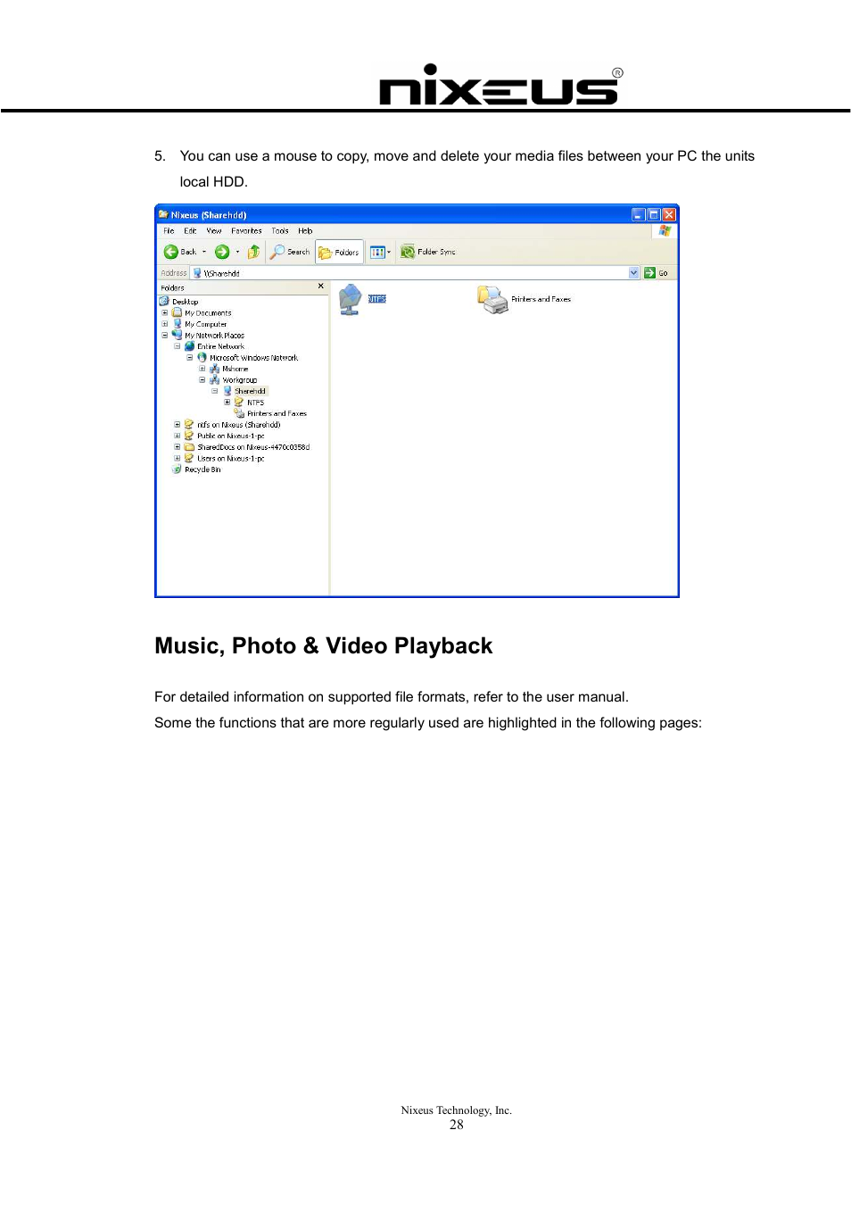 Music, photo & video playback | Nixeus Fusion HD Quick Start User Manual | Page 28 / 30