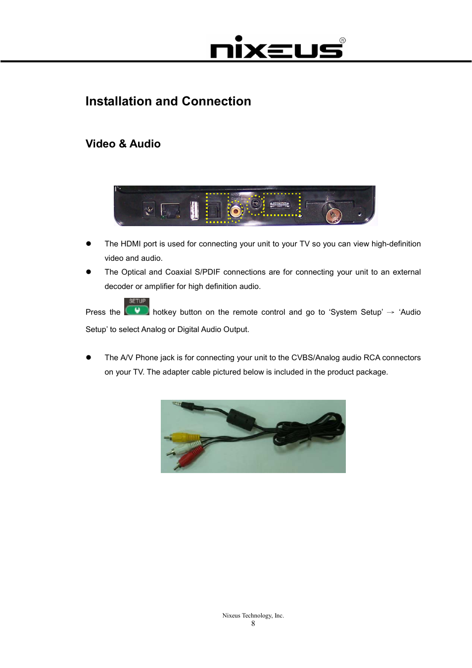 Installation and connection, Video & audio | Nixeus Fusion HD Quick Start User Manual | Page 8 / 30