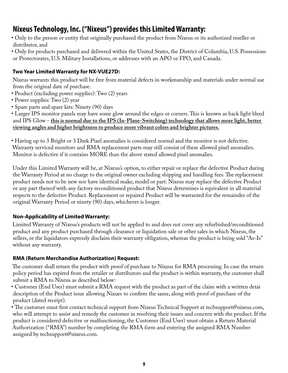 Nixeus NX-VUE27D User Manual | Page 9 / 11