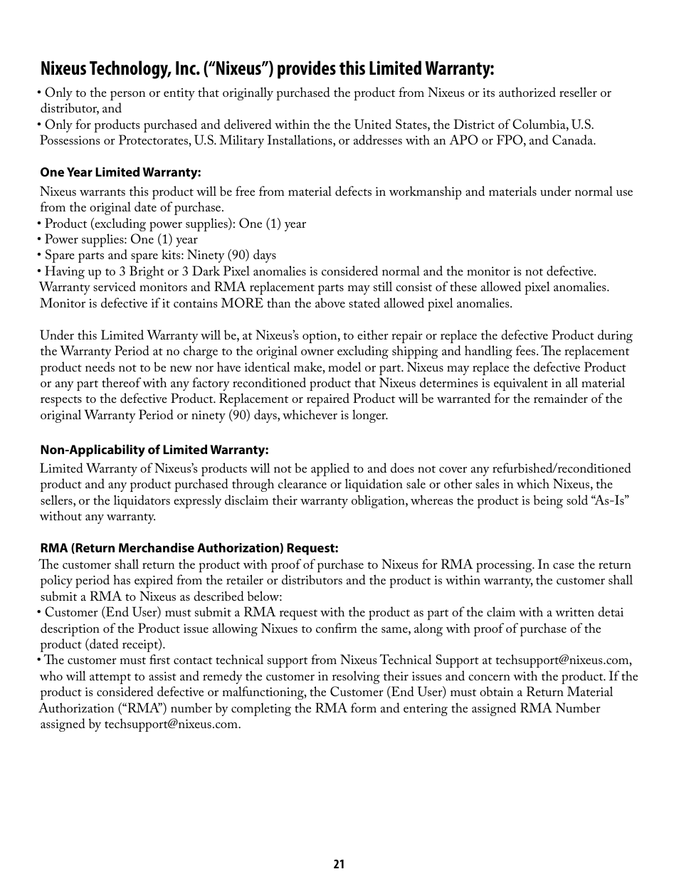 Nixeus NX-VUE30 User Manual | Page 21 / 23