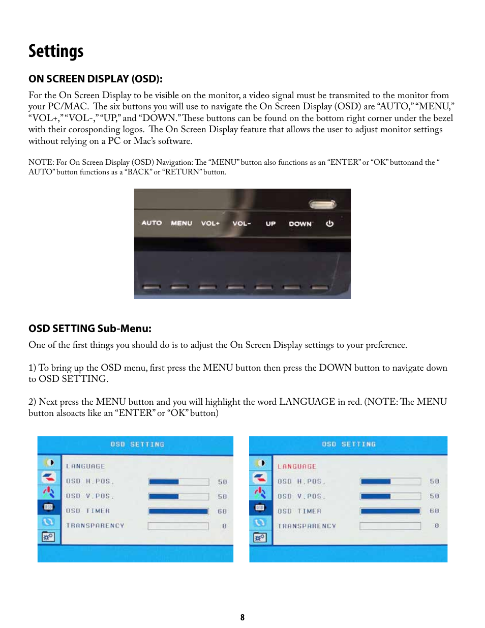 Settings | Nixeus NX-VUE30 User Manual | Page 8 / 23