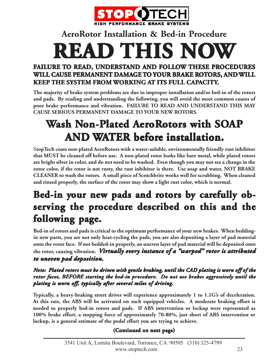 Read, Bed-in y, Aerorotor installation & bed-in procedure | NM Engineering 83.159.4300.72 User Manual | Page 23 / 25