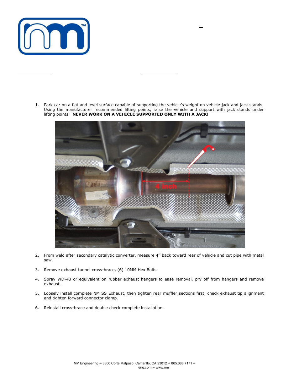 NM Engineering 308855 User Manual | 1 page