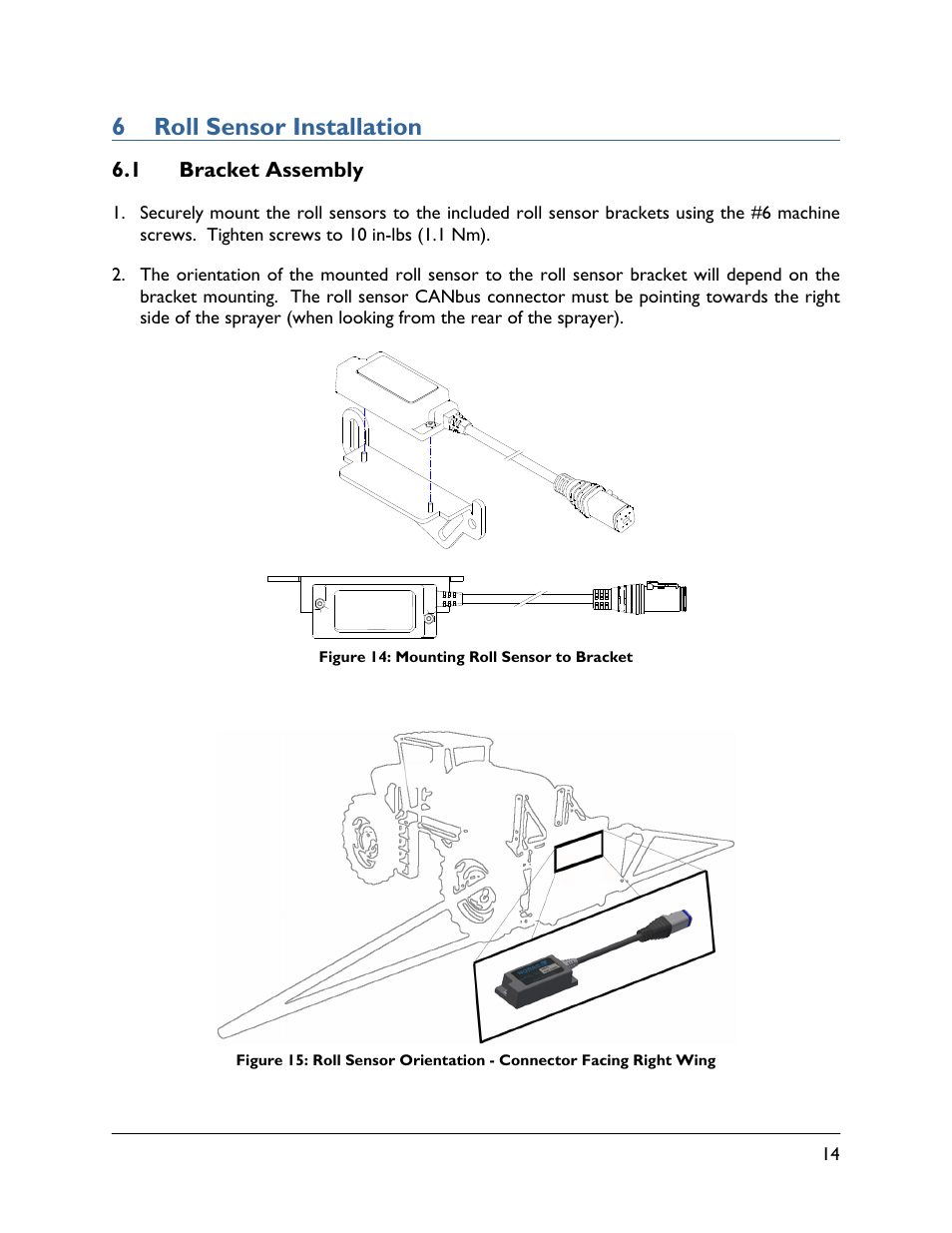 6 roll sensor installation, 1 bracket assembly | NORAC UC4.5-BC-AP3 User Manual | Page 17 / 35