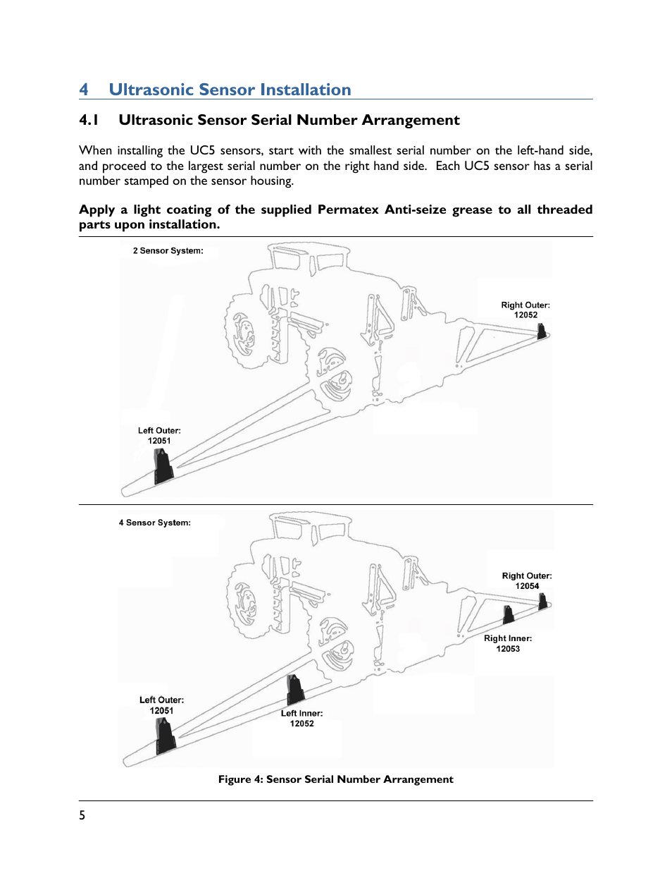 4 ultrasonic sensor installation, 1 ultrasonic sensor serial number arrangement | NORAC UC4.5-BC-AS1 User Manual | Page 8 / 22