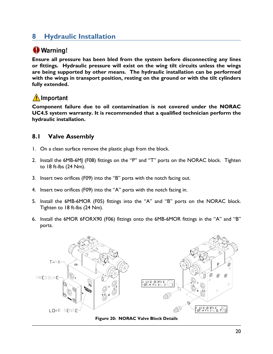 8 hydraulic installation, 1 valve assembly | NORAC UC4.5-BC-CS1 User Manual | Page 23 / 34