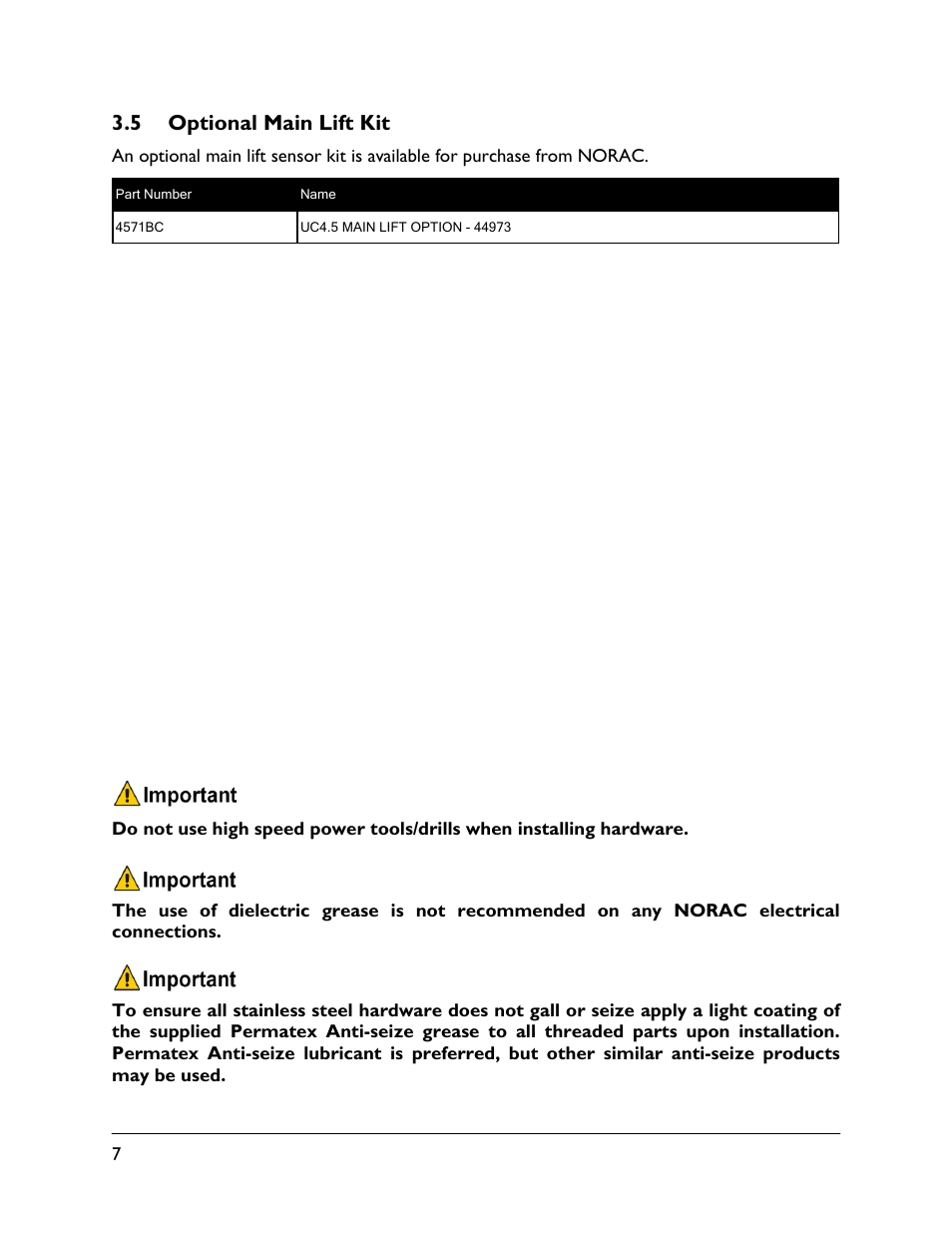 5 optional main lift kit | NORAC UC4.5-BC-CS2 User Manual | Page 10 / 35