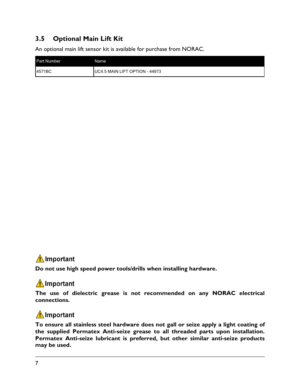 5 optional main lift kit | NORAC UC4.5-BC-CS3 User Manual | Page 10 / 36