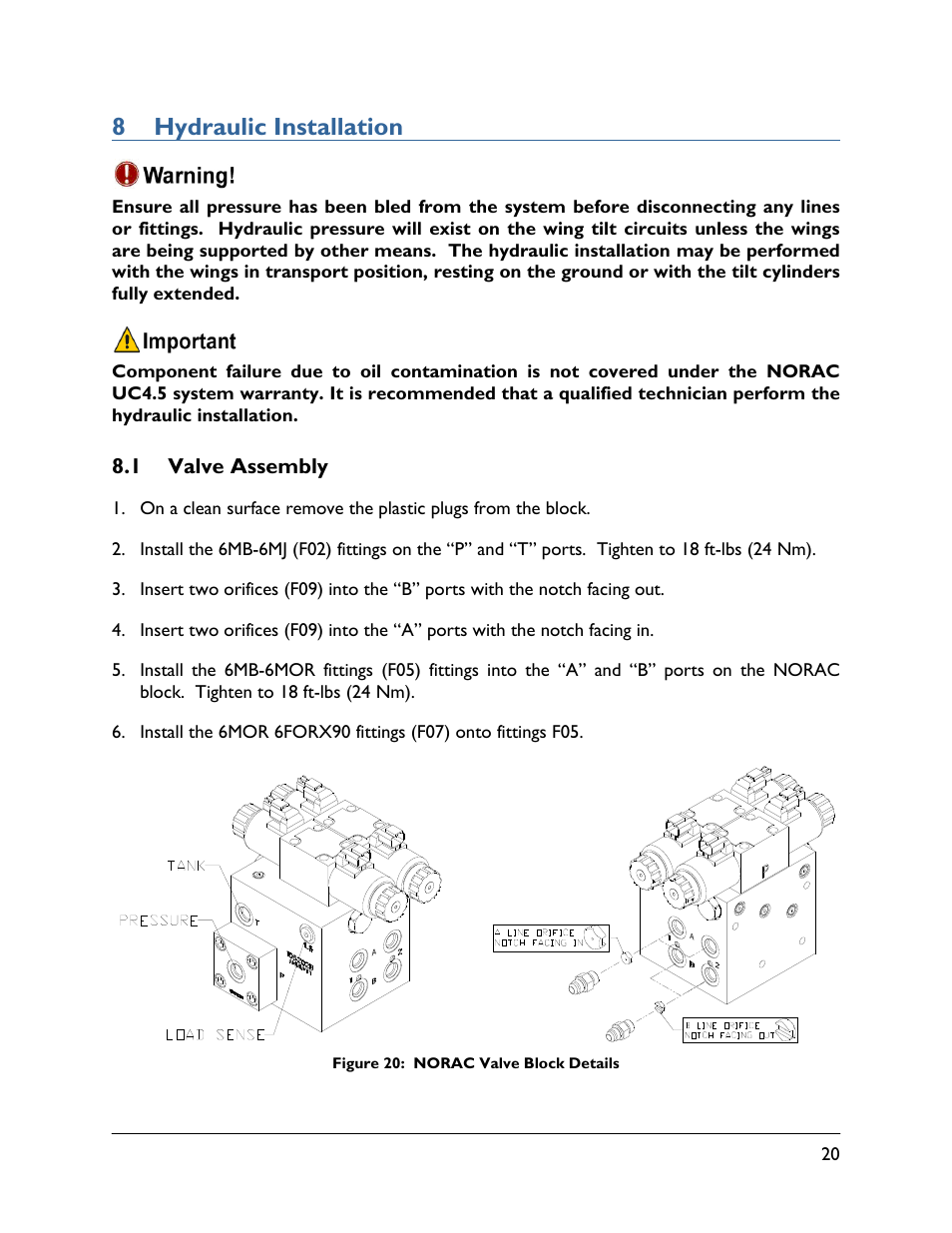 8 hydraulic installation, 1 valve assembly | NORAC UC4.5-BC-CS3 User Manual | Page 23 / 36