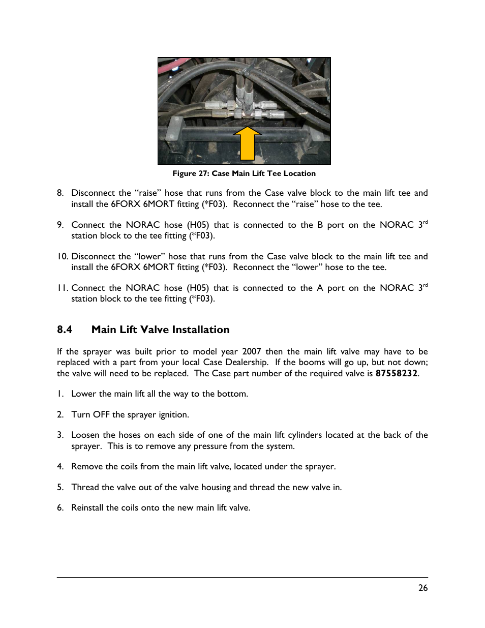 4 main lift valve installation | NORAC UC4.5-BC-CS5 User Manual | Page 29 / 42