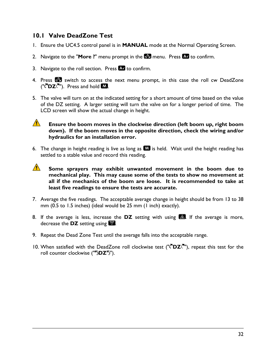 1 valve deadzone test | NORAC UC4.5-BC-EU1 User Manual | Page 35 / 42