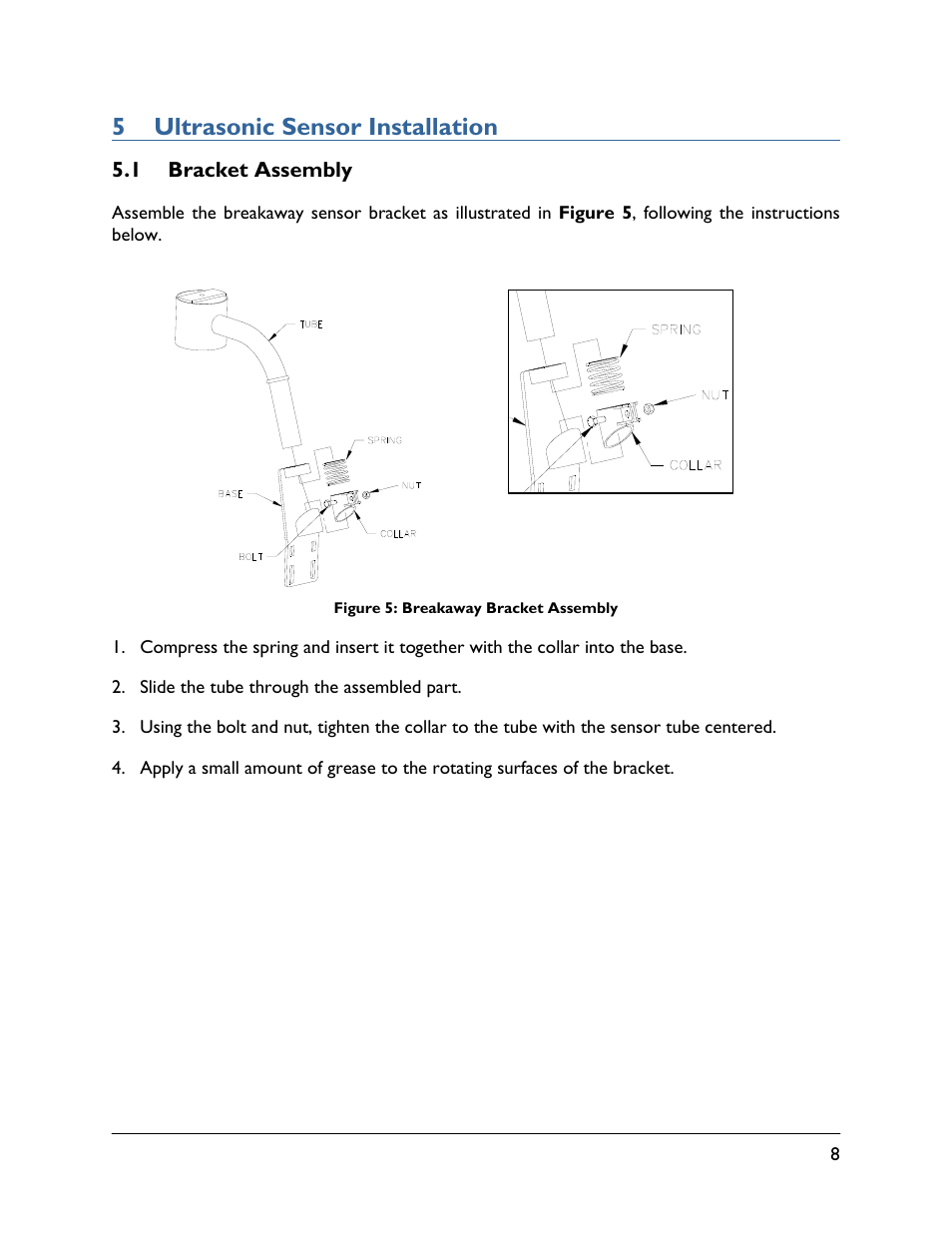 5 ultrasonic sensor installation, 1 bracket assembly | NORAC UC4.5-BC-FC1 User Manual | Page 11 / 29