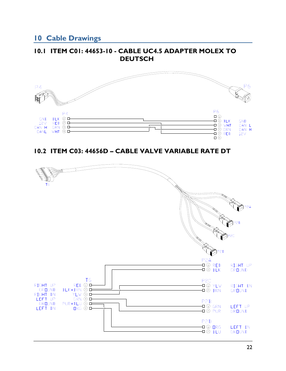 10 cable drawings, 1 item c01: 44653-10, 2 item c03: 44656d | NORAC UC4.5-BC-FC1 User Manual | Page 25 / 29