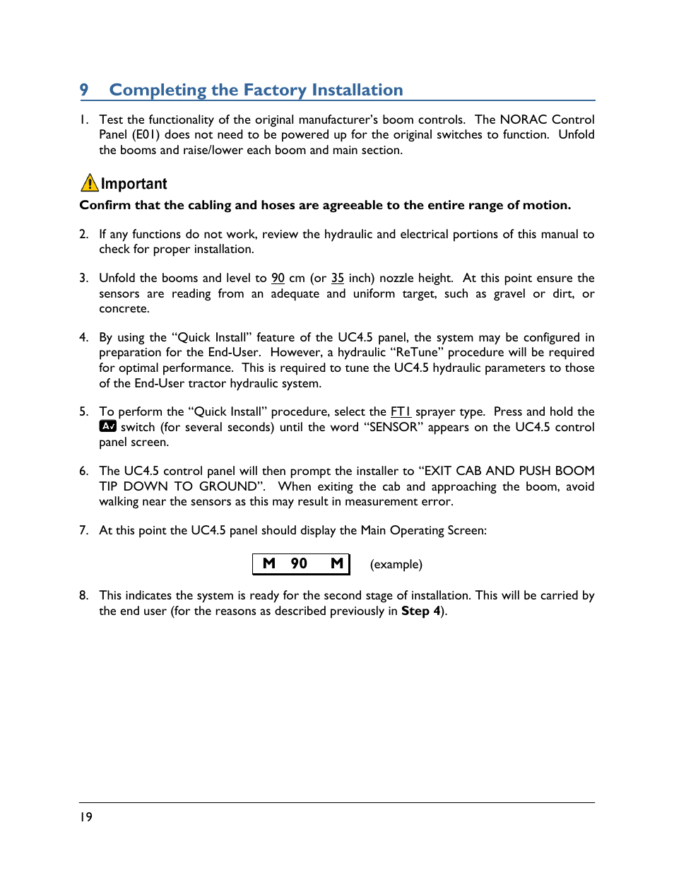 9 completing the factory installation | NORAC UC4.5-BC-FT1 User Manual | Page 22 / 32