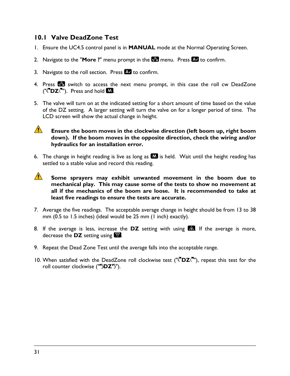 1 valve deadzone test | NORAC UC4.5-BC-GN1 User Manual | Page 34 / 38